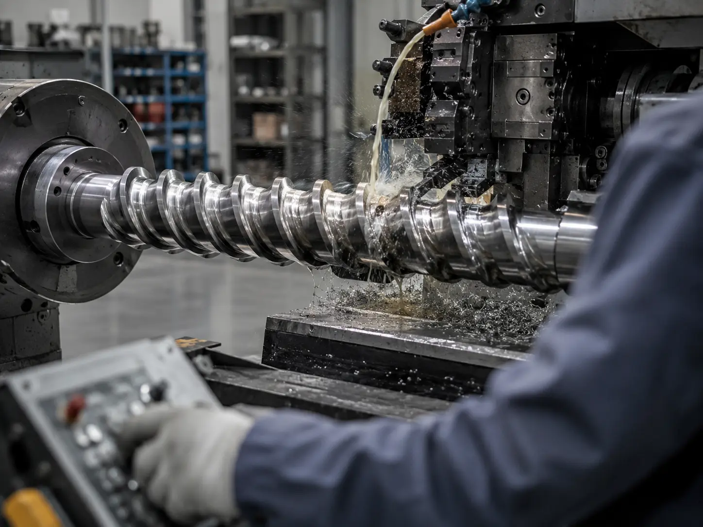 CNC machining a conical extruder screw