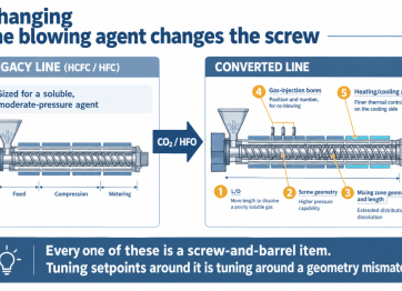 Converting XPS to CO₂ blowing agents changes five screw and barrel design items